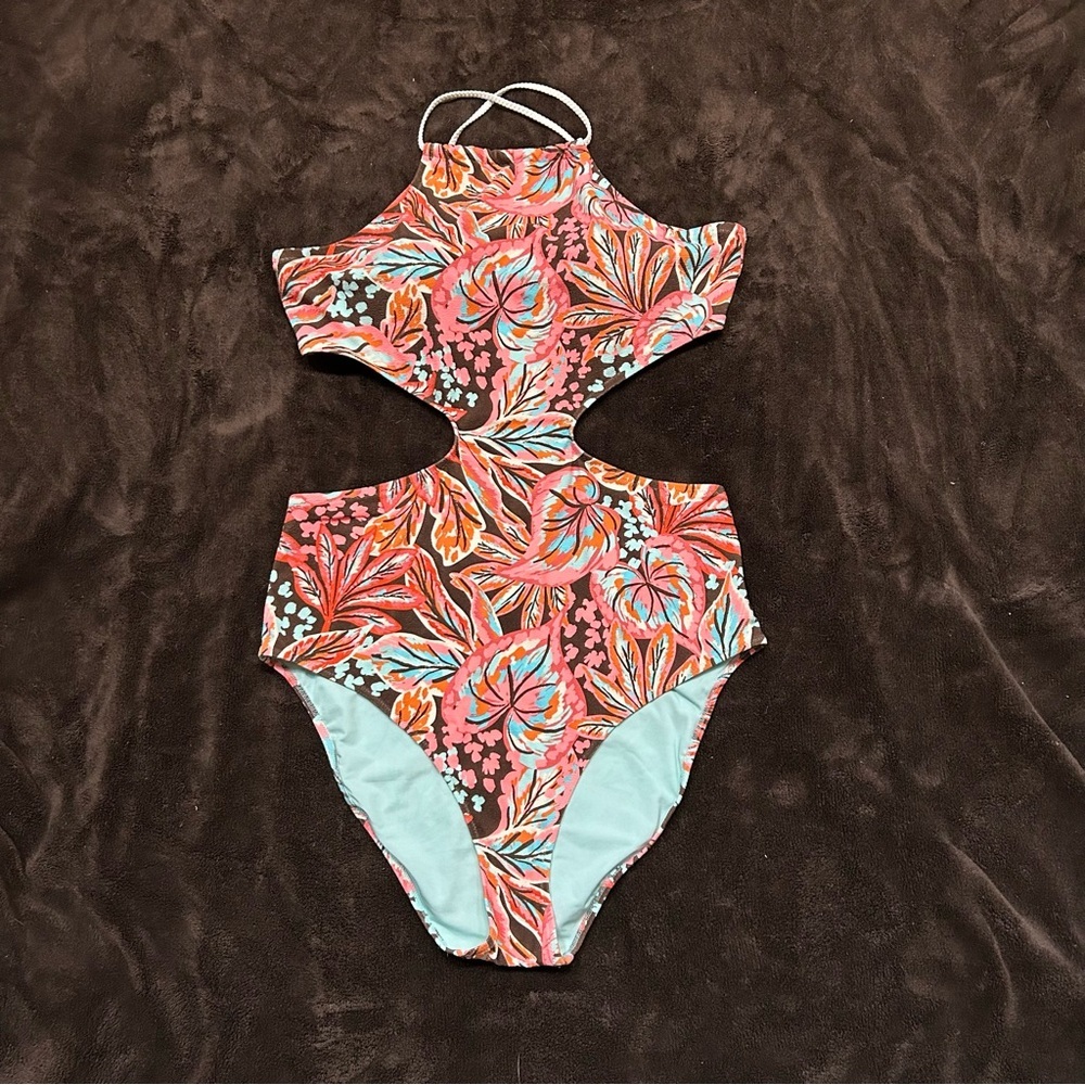 Aerie Buzzed Terry Halter Cut Out One Piece Swimsuit - XL